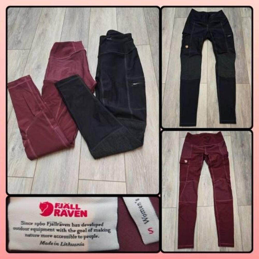 2 pair Fjallraven Womens Abisko Trekking Tights size small blk maroon